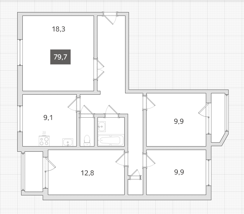 4-комнатная 79.7 м2 в ЖК undefined корпус null этаж 5
