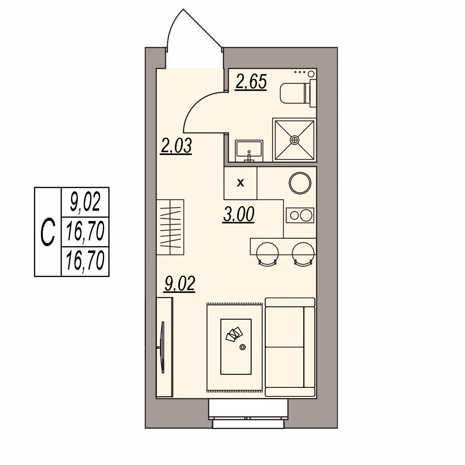 Студия 16 м2 в ЖК Герои поколений корпус null этаж 2