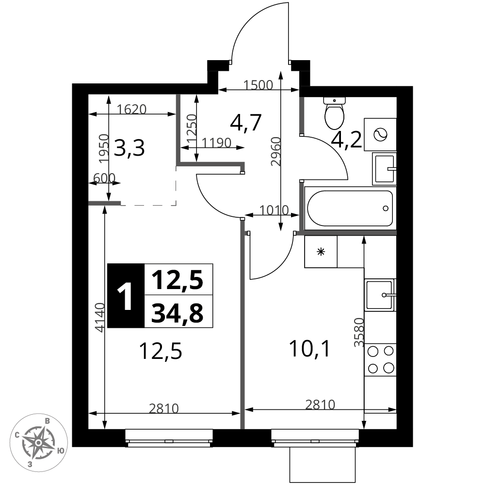 1-комнатная 34 м2 в ЖК 1-й Измайловский корпус null этаж 5