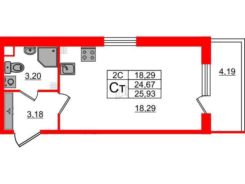 Студия 24 м2 в ЖК Парадный ансамбль корпус null этаж 3