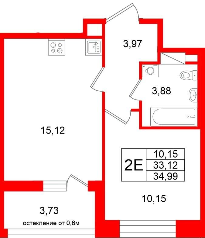 1-комнатная 33 м2 в ЖК Титул в Московском корпус null этаж 3