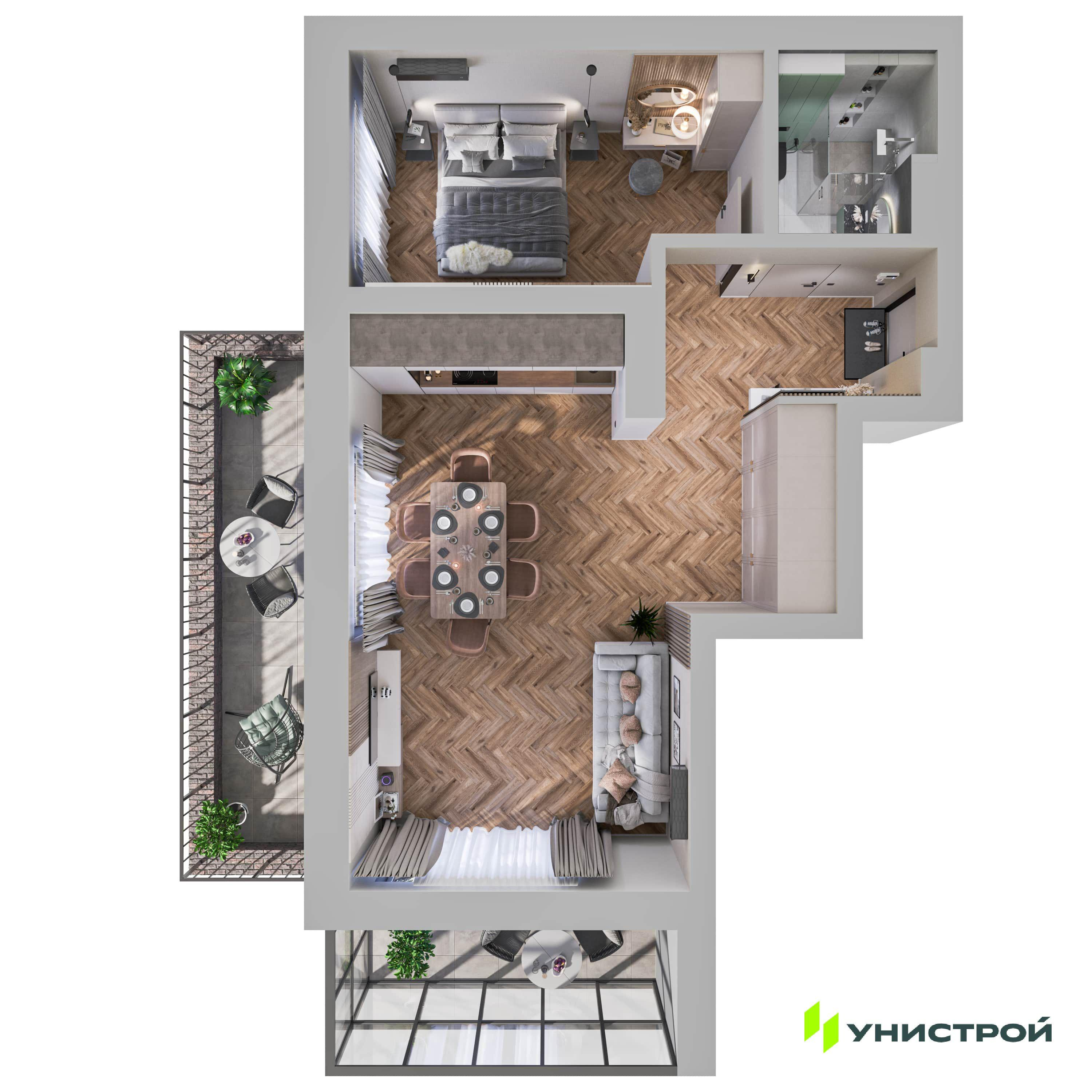 1-комнатная 56 м2 в ЖК Уникум на Ленинском корпус null этаж 1