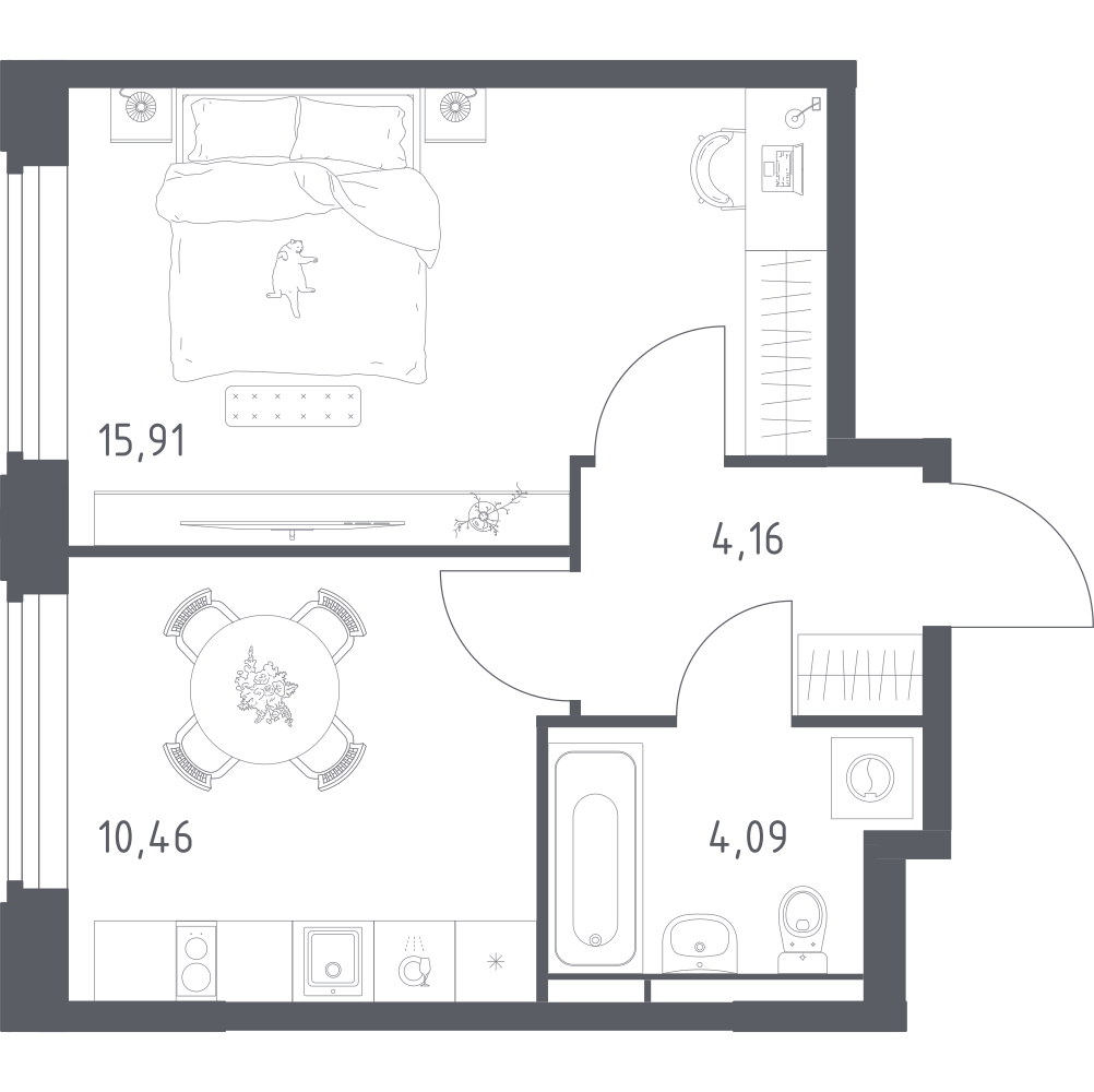 1-комнатная 34 м2 в ЖК Космический Квартал корпус null этаж 2