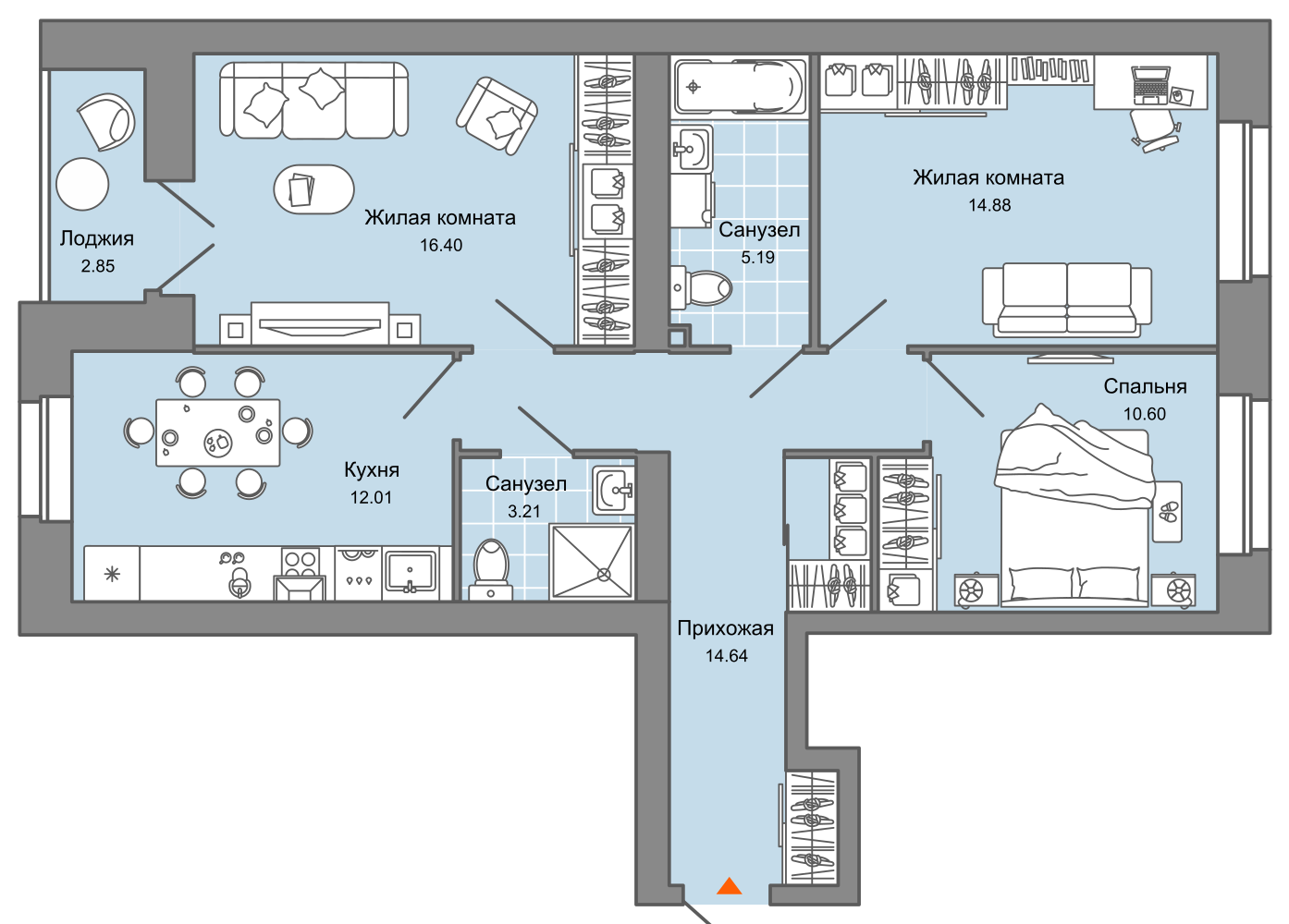 3-комнатная 79 м2 в ЖК ZNAK корпус null этаж 7