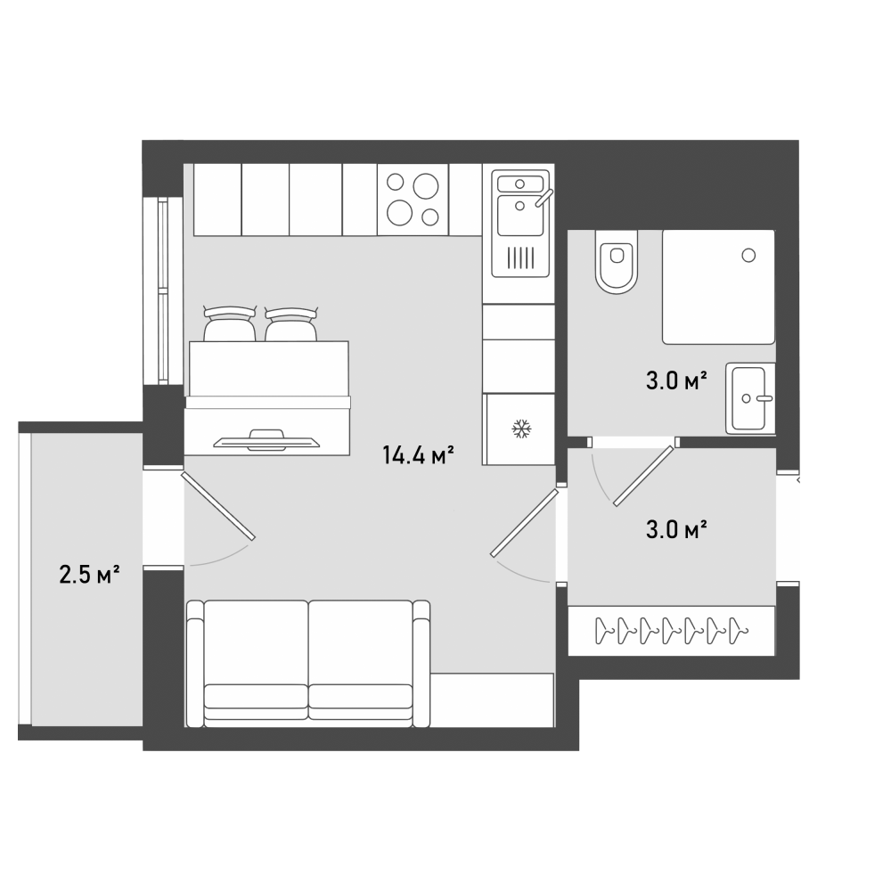 Студия 22 м2 в ЖК Кислород корпус null этаж 9