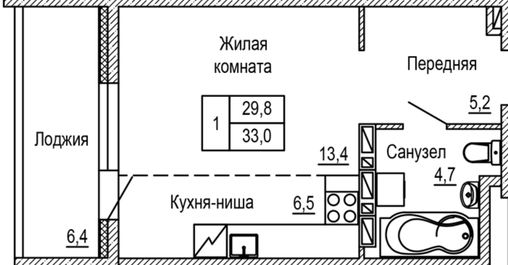 1-комнатная 33 м2 в ЖК Гармония корпус null этаж 14