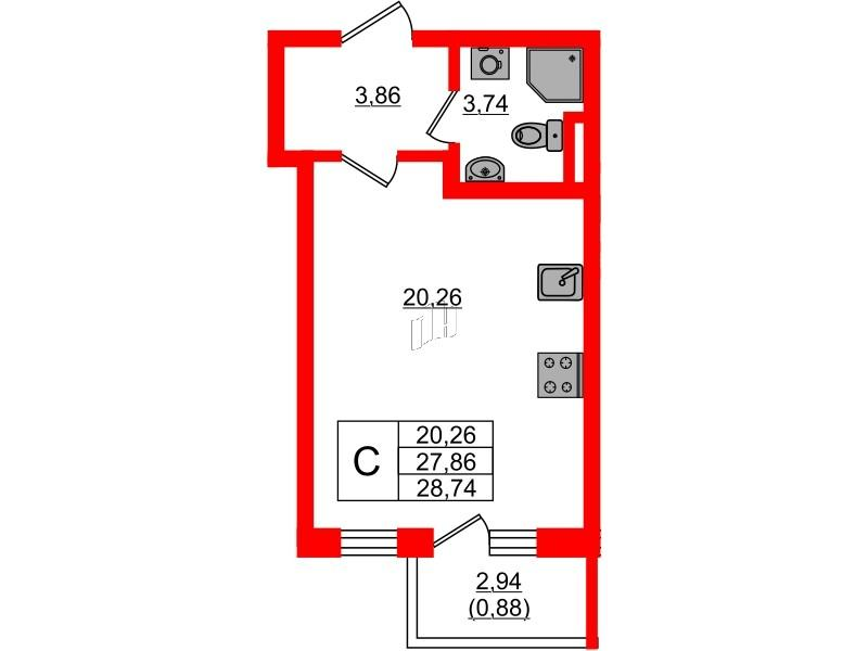 Студия 27 м2 в ЖК Золотые купола. Новая История корпус null этаж 1