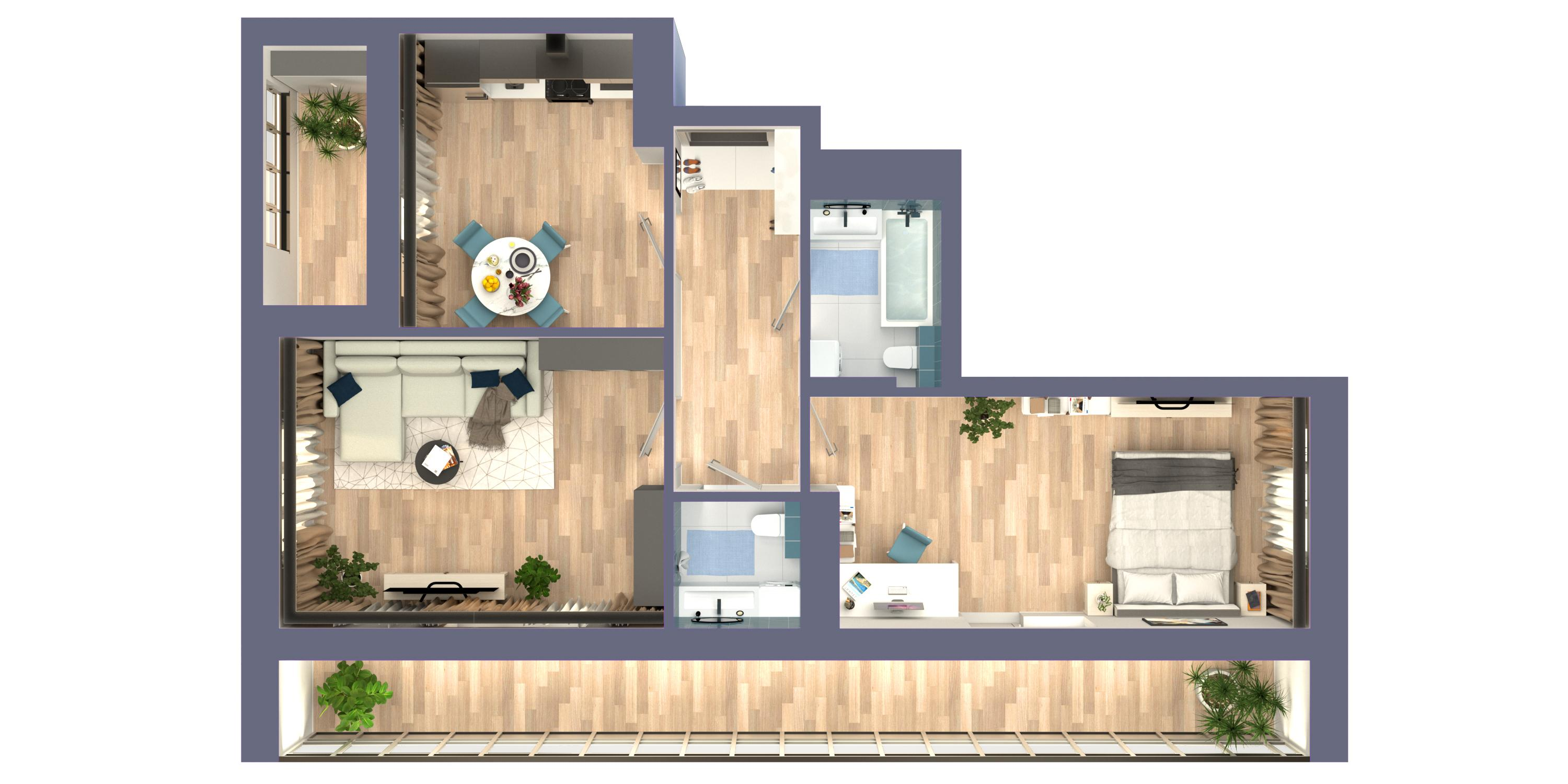 2-комнатная 68 м2 в ЖК Солнечный город корпус null этаж 2