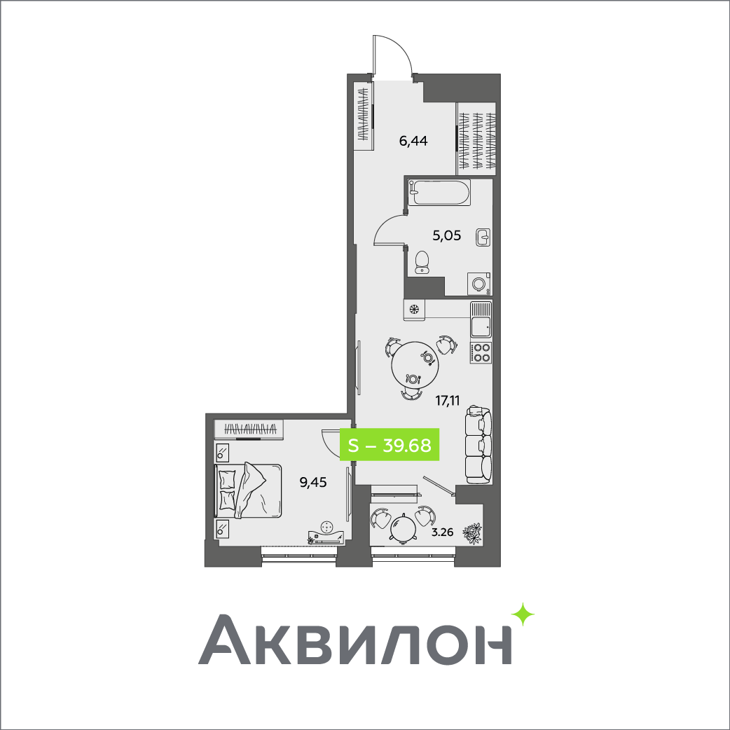 Студия 39 м2 в ЖК Аквилон Shine корпус null этаж 12