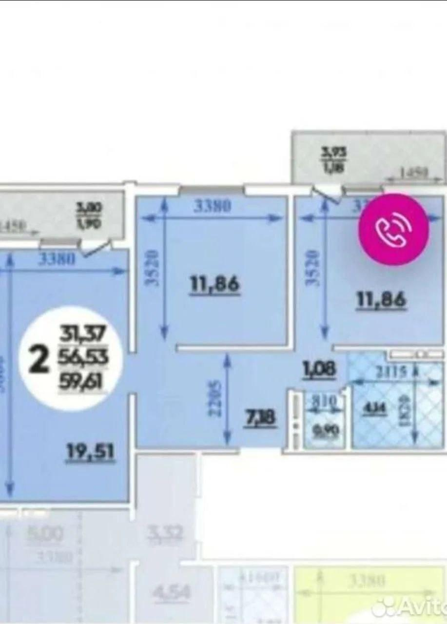 2-комнатная 56.7 м2 в ЖК undefined корпус null этаж 5