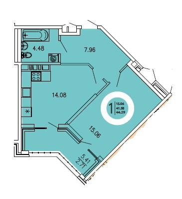 1-комнатная 44.3 м2 в ЖК undefined корпус null этаж 3