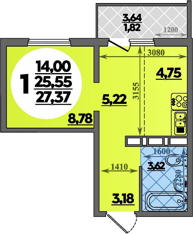 Студия 27 м2 в ЖК Суворовский корпус null этаж 12