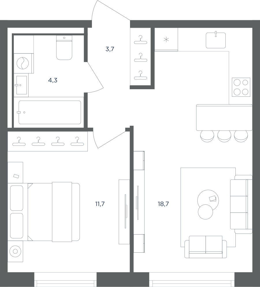 1-комнатная 38 м2 в ЖК Равновесие корпус null этаж 5