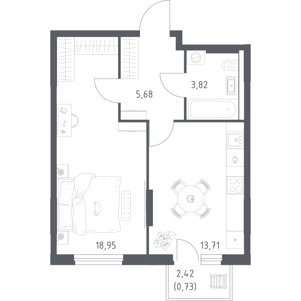 1-комнатная 42 м2 в ЖК Урбан Тау корпус null этаж 15