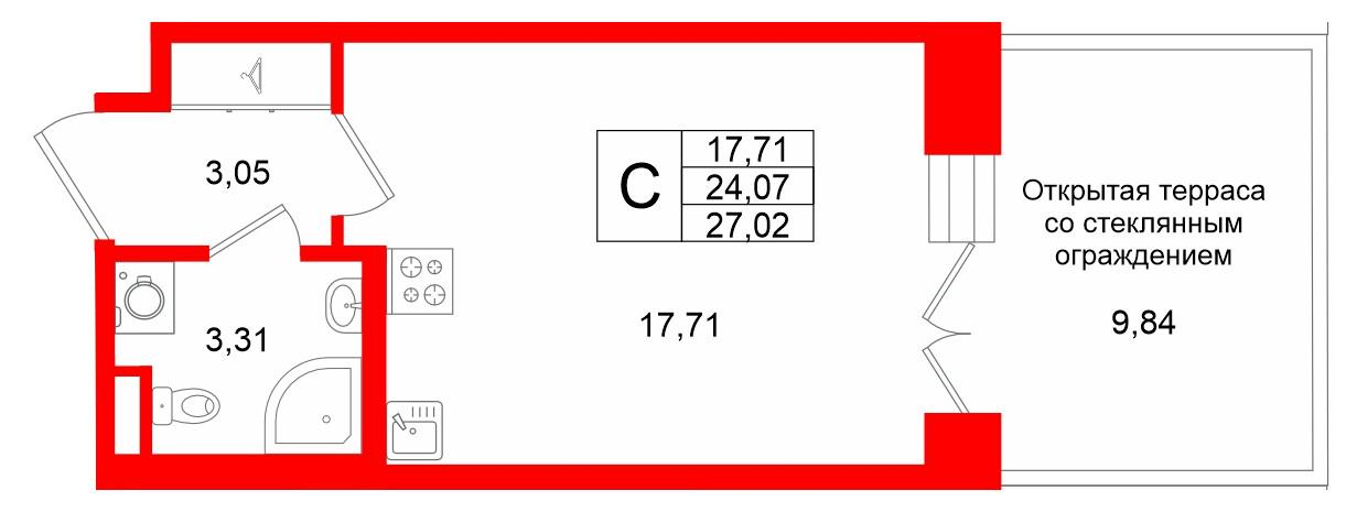 Студия 24 м2 в ЖК Аристократ корпус null этаж 1