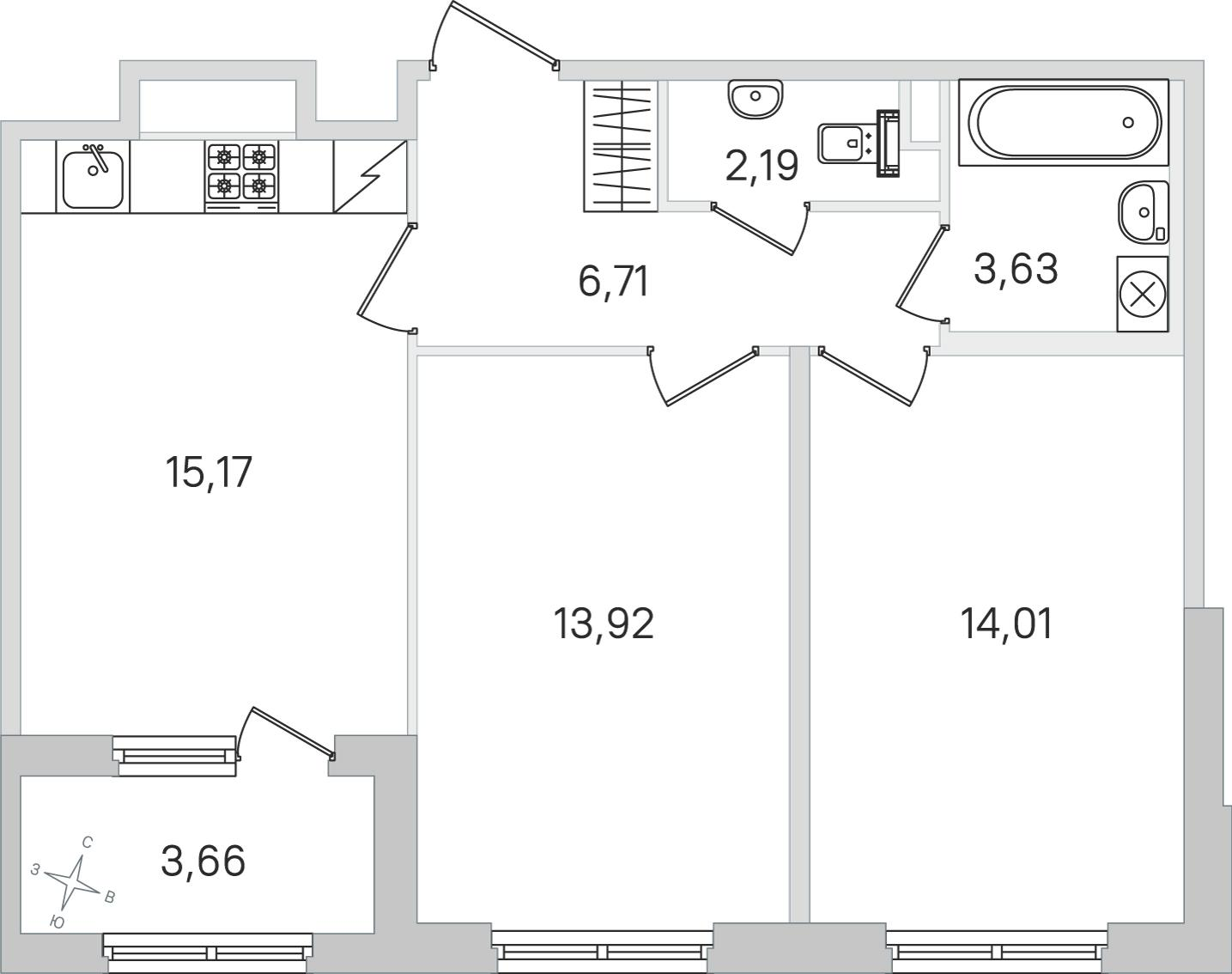 2-комнатная 57 м2 в ЖК Дубровский корпус null этаж 1