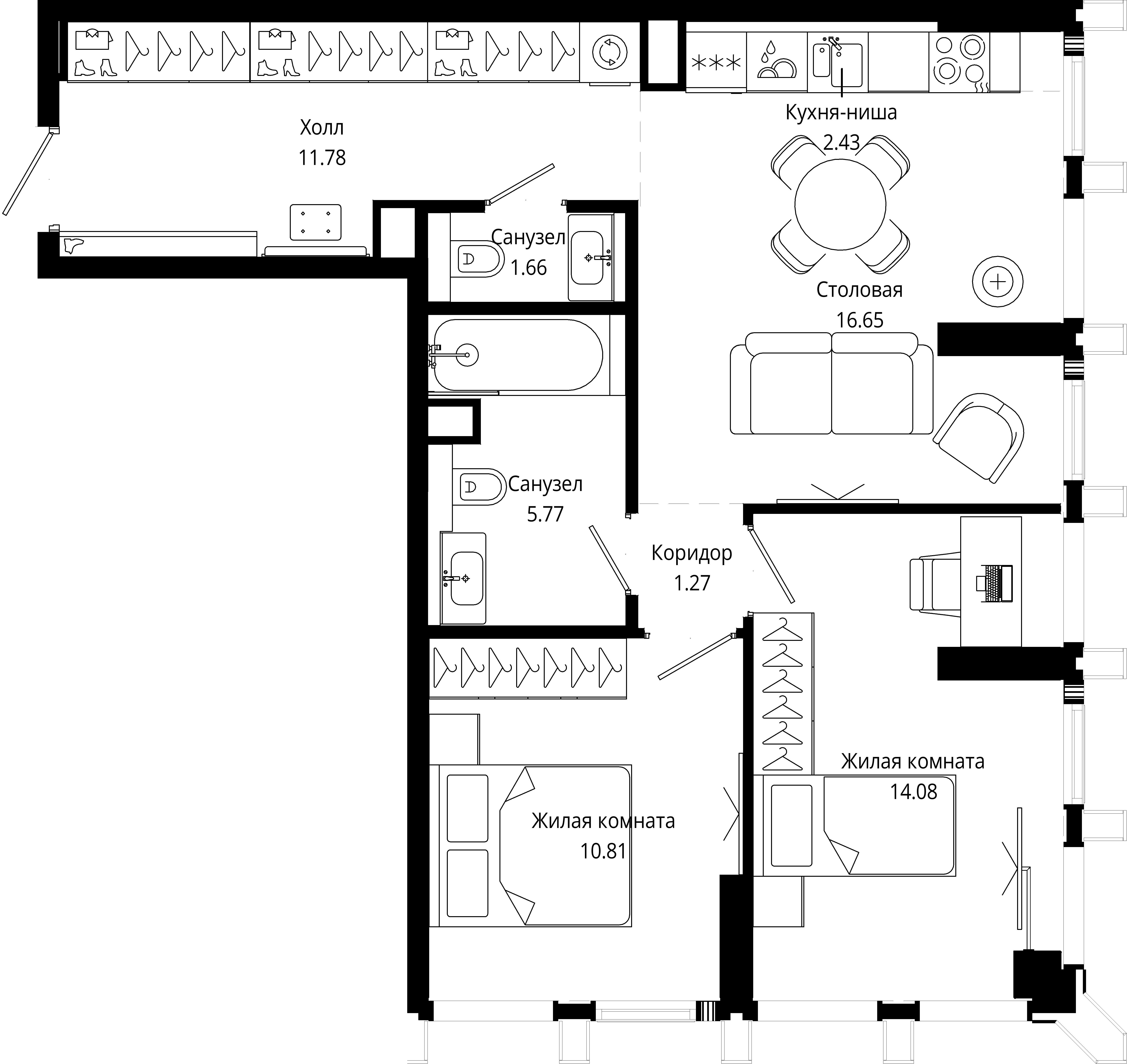 2-комнатная 64 м2 в ЖК MOD корпус null этаж 9
