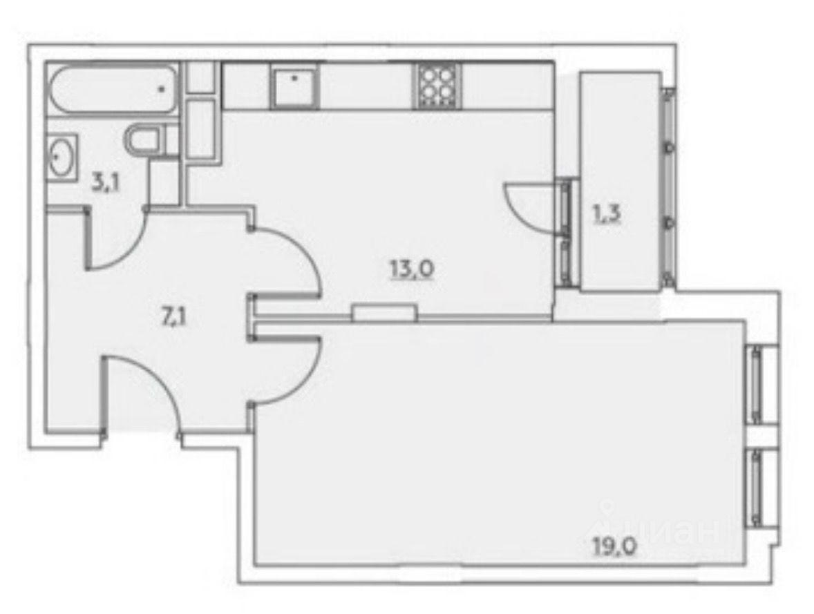 1-комнатная 42.1 м2 в ЖК undefined корпус null этаж 6