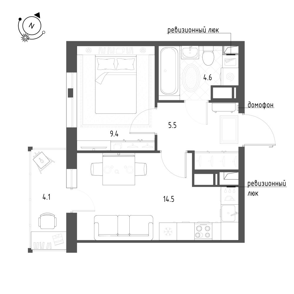 1-комнатная 35 м2 в ЖК Монография корпус null этаж 12
