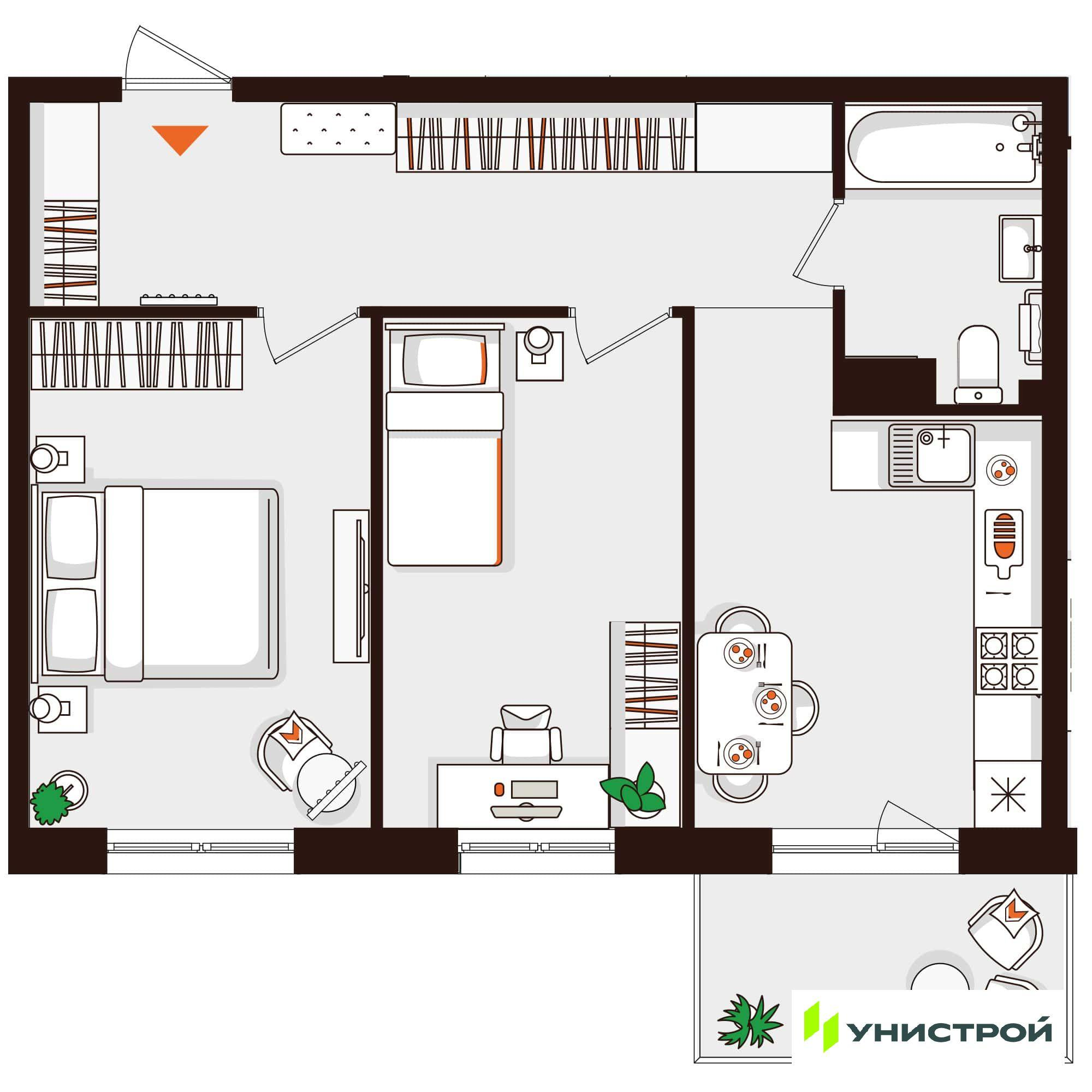 2-комнатная 55 м2 в ЖК Лисино корпус null этаж 4