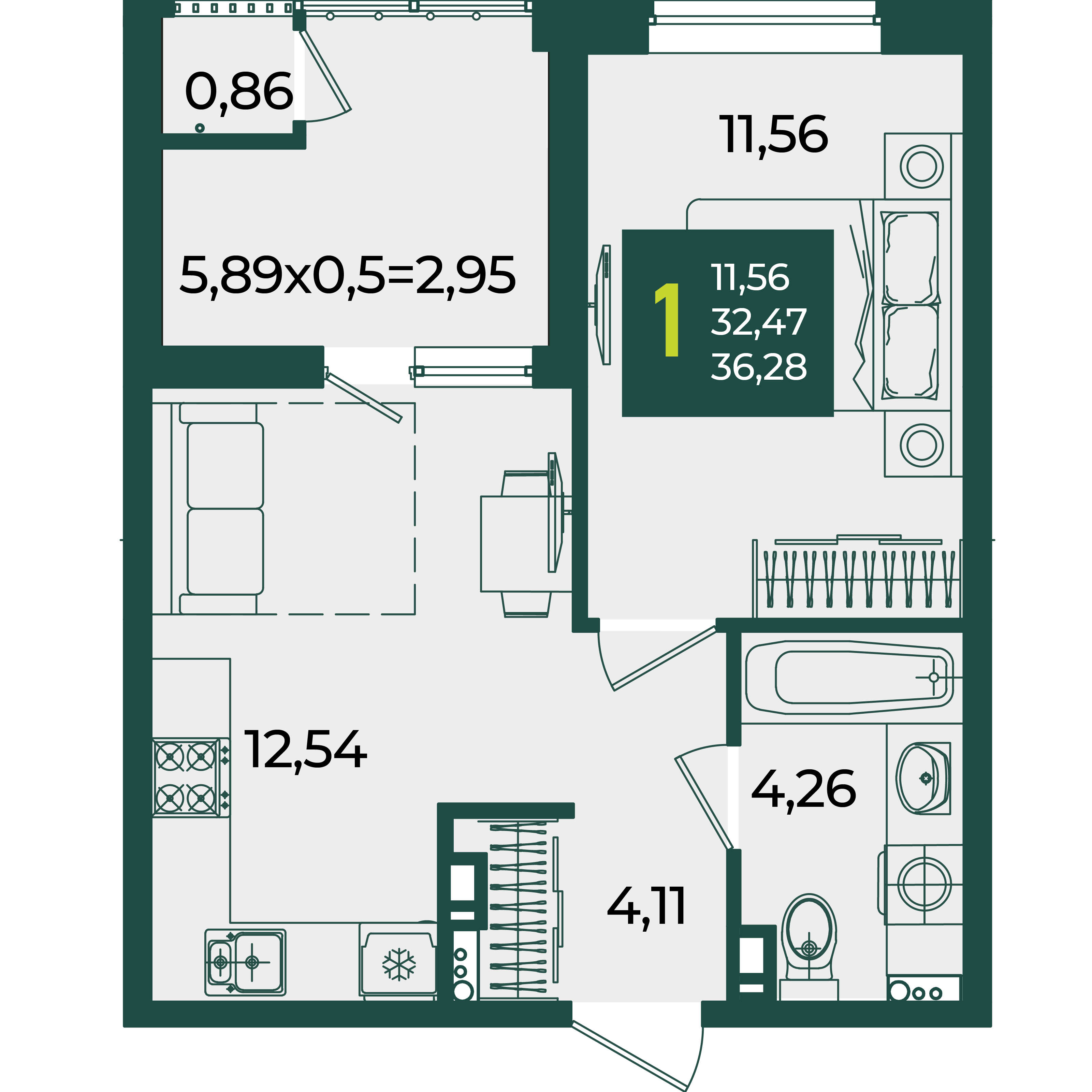 1-комнатная 36 м2 в ЖК Образцово корпус null этаж 10