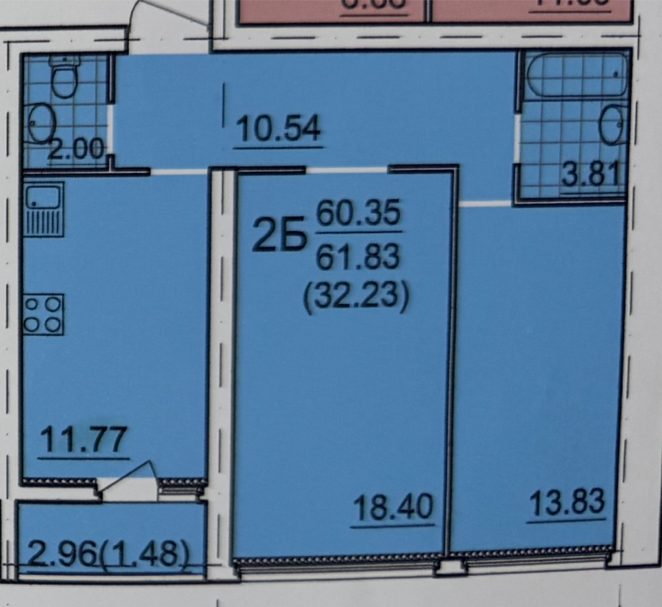 2-комнатная 61.8 м2 в ЖК undefined корпус null этаж 2