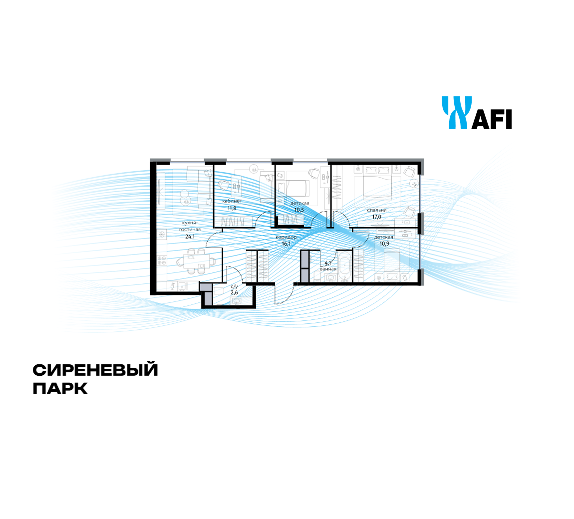 4-комнатная 97 м2 в ЖК Сиреневый парк корпус null этаж 9
