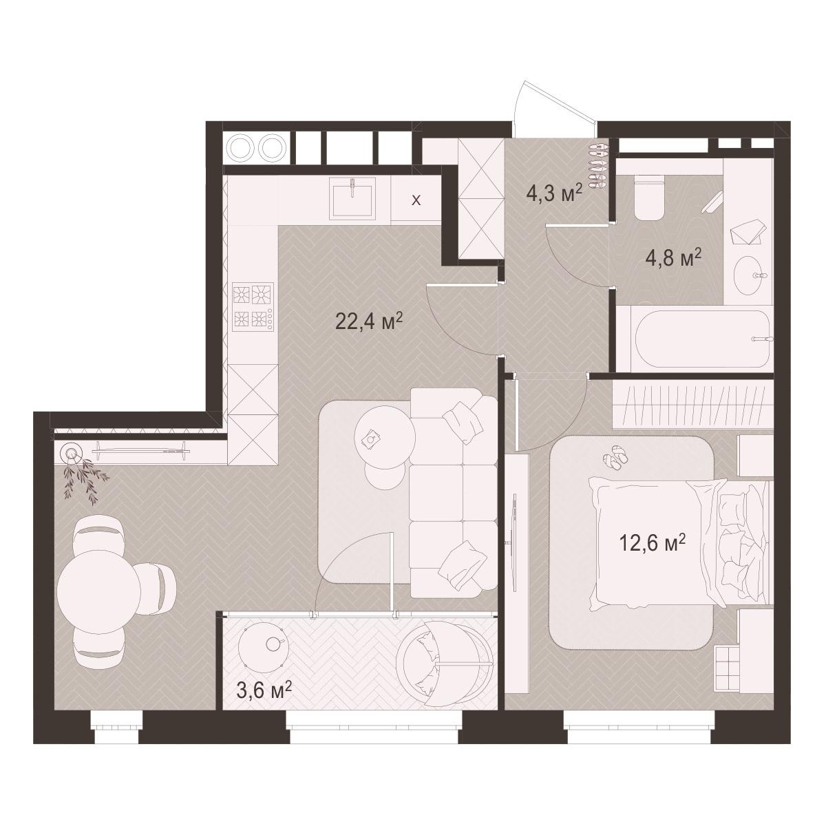 1-комнатная 47 м2 в ЖК Окская стрелка корпус null этаж 7