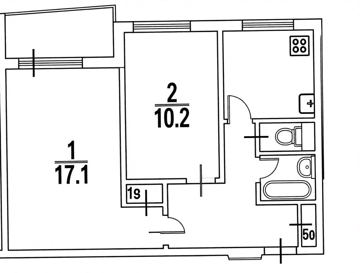2-комнатная 44.3 м2 в ЖК undefined корпус null этаж 4