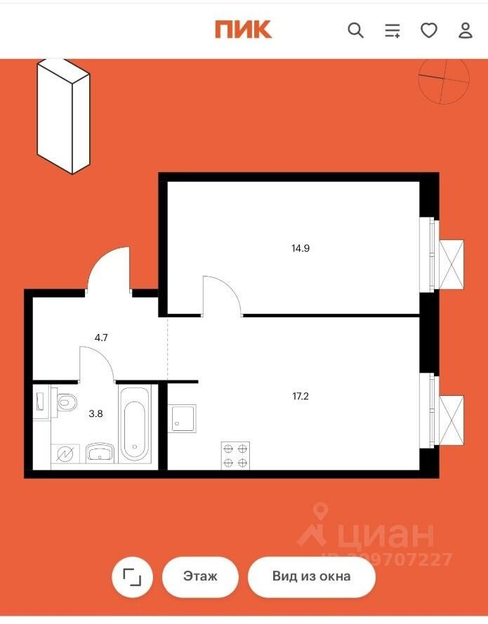 2-комнатная 40.6 м2 в ЖК undefined корпус null этаж 14