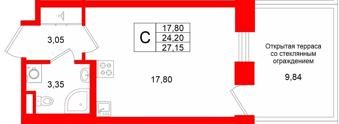 Студия 24 м2 в ЖК Аристократ корпус null этаж 1
