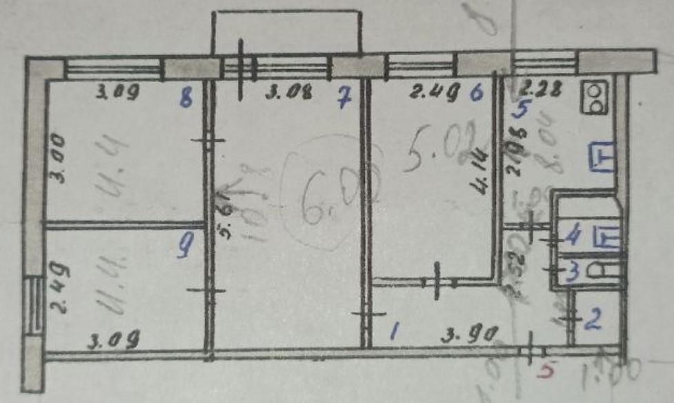 4-комнатная 60.6 м2 в ЖК undefined корпус null этаж 5