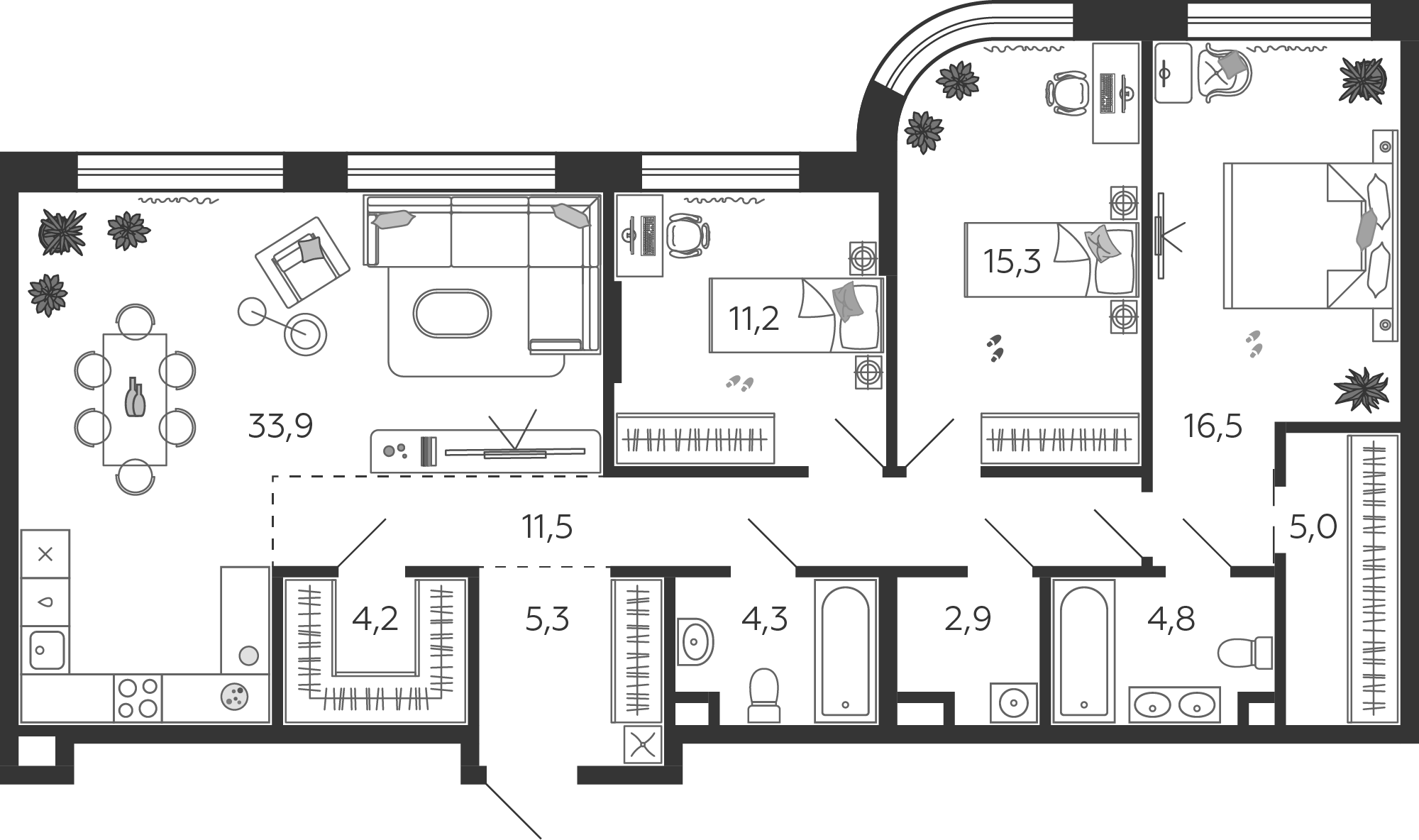 3-комнатная 114 м2 в ЖК Shagal корпус null этаж 8