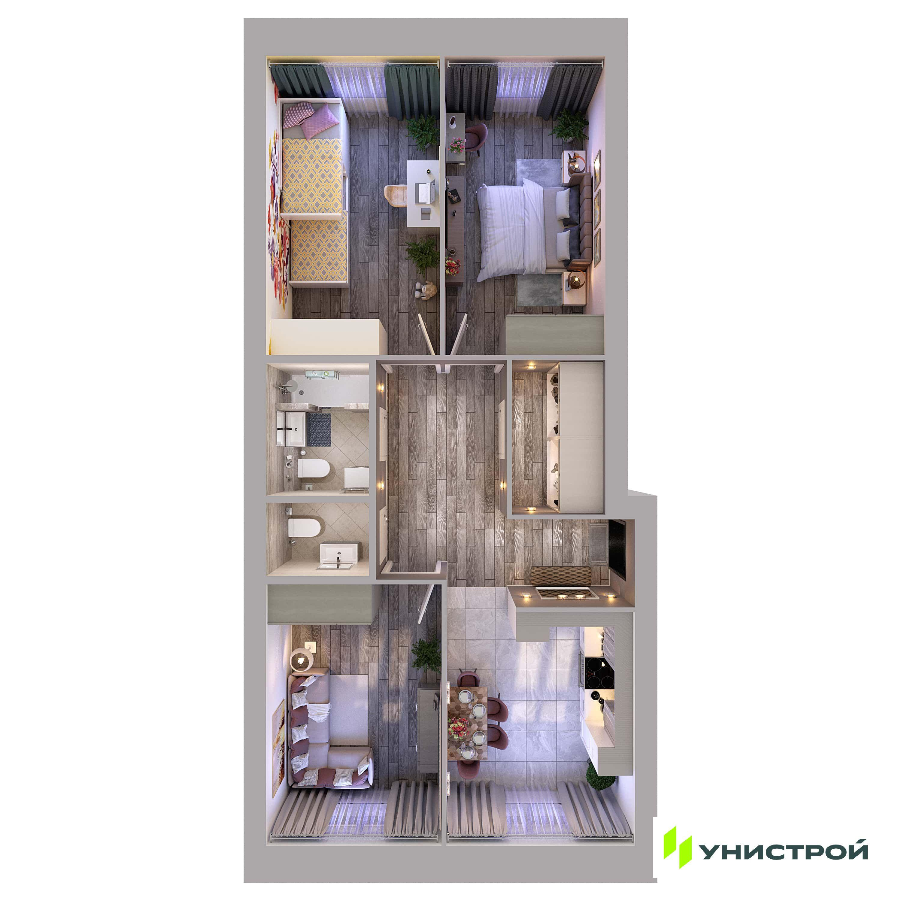 3-комнатная 75 м2 в ЖК Атмосфера корпус null этаж 6