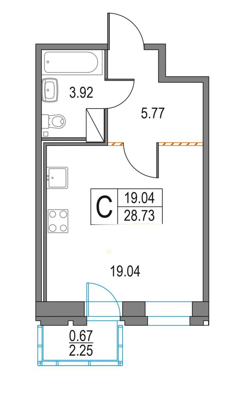 Студия 28.7 м2 в ЖК undefined корпус null этаж 14