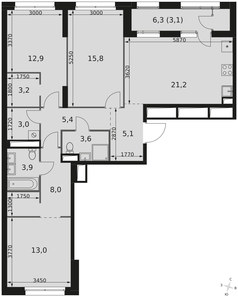 3-комнатная 98 м2 в ЖК Sky Garden корпус null этаж 2