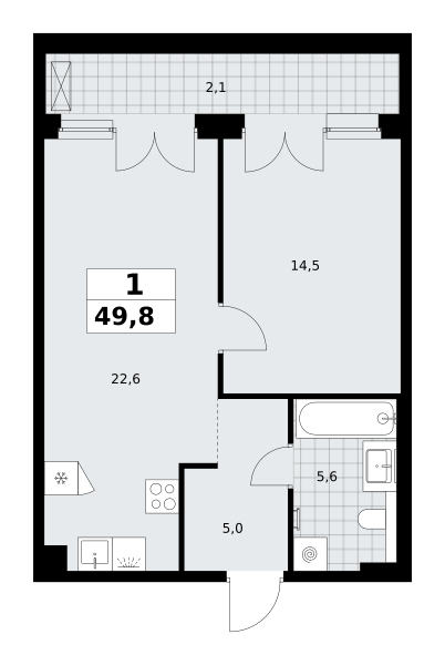 1-комнатная 49 м2 в ЖК Хольм корпус null этаж 8