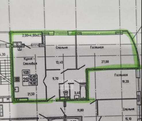 2-комнатная 78 м2 в ЖК undefined корпус null этаж 22