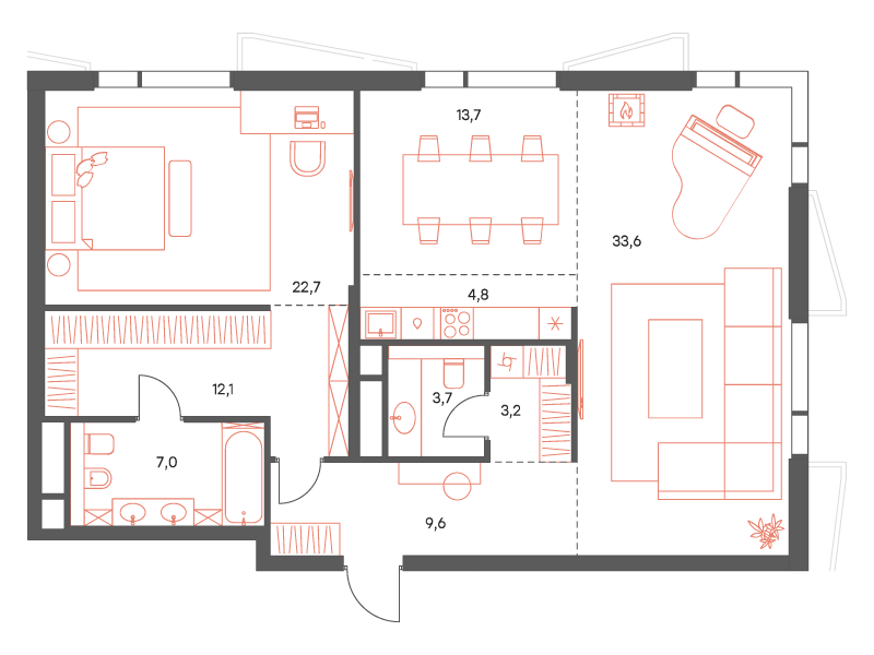 3-комнатная 110 м2 в ЖК Саввинская 17 корпус null этаж 4