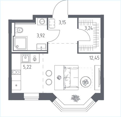 Студия 28 м2 в ЖК undefined корпус null этаж 7