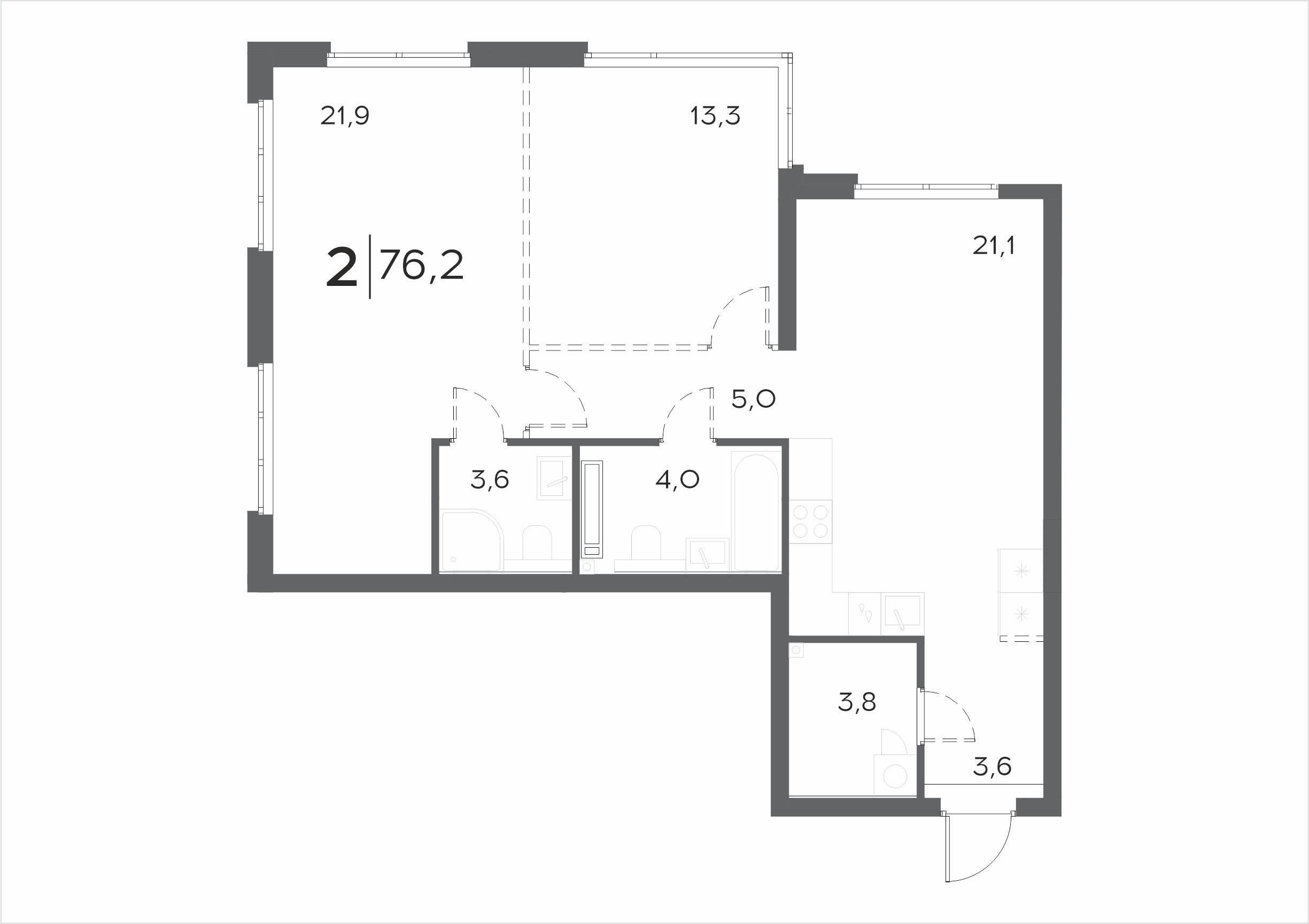 2-комнатная 76 м2 в ЖК WELLART City корпус null этаж 11