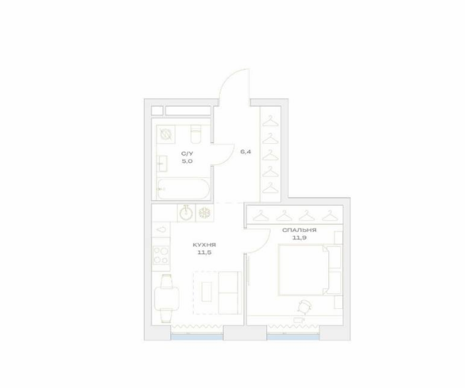 1-комнатная 34.8 м2 в ЖК undefined корпус null этаж 9