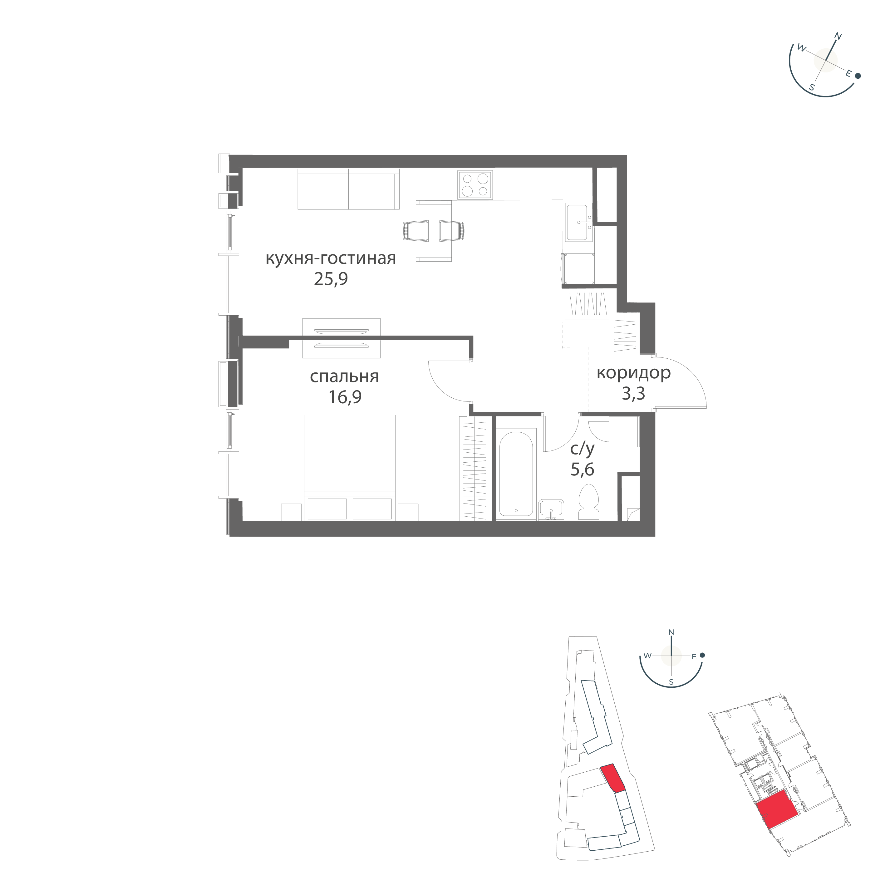 1-комнатная 51 м2 в ЖК Событие корпус null этаж 14