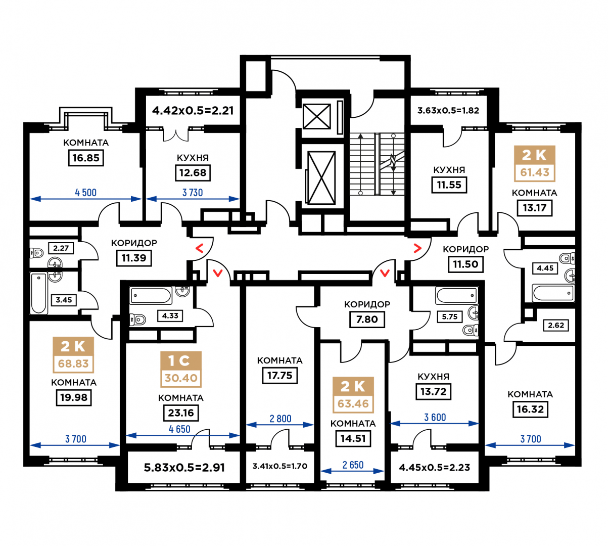 2-комнатная 64.2 м2 в ЖК undefined корпус null этаж 9