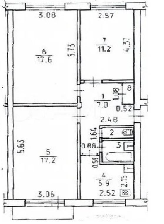 3-комнатная 62.7 м2 в ЖК undefined корпус null этаж 4
