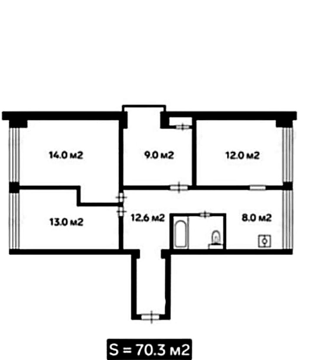 3-комнатная 70.3 м2 в ЖК undefined корпус null этаж 12