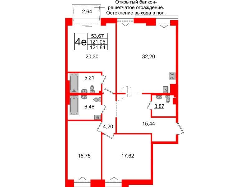 3-комнатная 122 м2 в ЖК Империал Клаб корпус null этаж 6