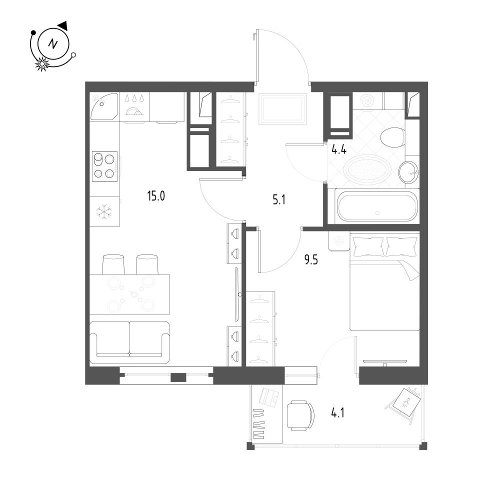 1-комнатная 35 м2 в ЖК Монография корпус null этаж 3