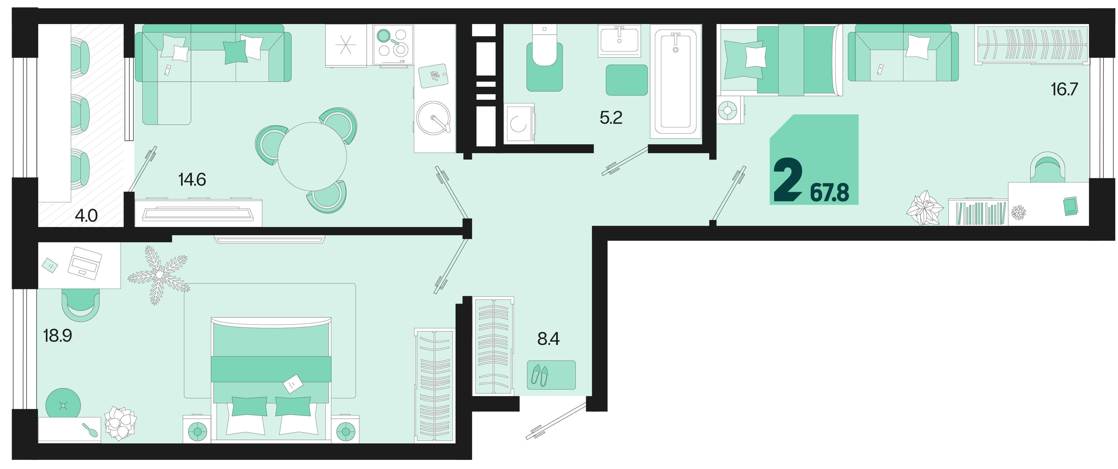 2-комнатная 67 м2 в ЖК Первое место корпус null этаж 11