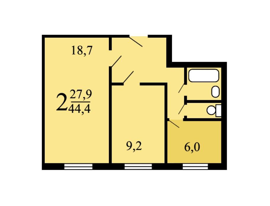 2-комнатная 44.7 м2 в ЖК undefined корпус null этаж 1